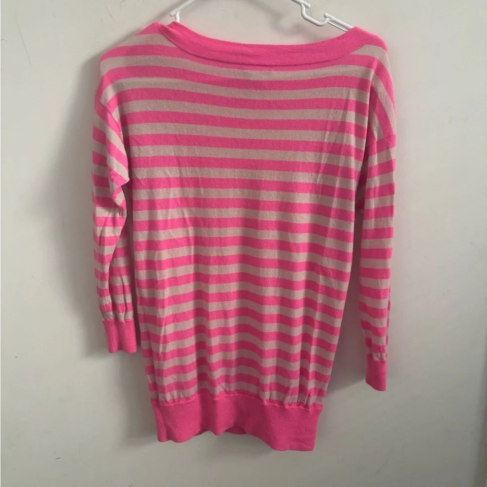 J.crew Women Stripes Pink Cashmere Sweater Medium Peruvian Old money Preppy
